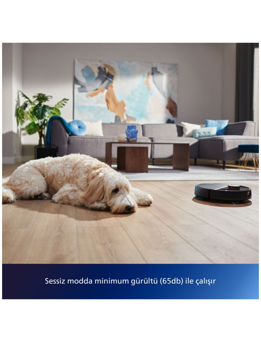 Philips XU7000/02 7000 Serisi HomeRun Aqua Islak Kuru Robot Süpürge, Sarj İstasyonlu, İpek Beyaz ve Altın Sarısı,